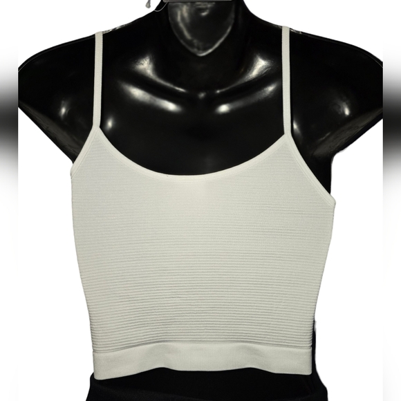 White Spaghetti Strap Cropped Top Stretchy Sleeveless Juniors XL - Picture 2 of 3